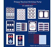 Nautical Preppy Birthday Party Printables Collection - Navy and Red